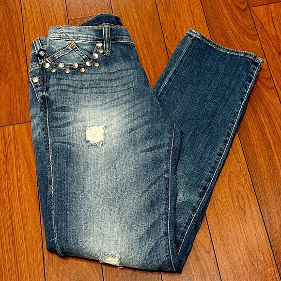 Rock & Republic Denim Jeans Women's Size 4 Blue Low Rise Indee Distress Studded - Picture 8 of 14